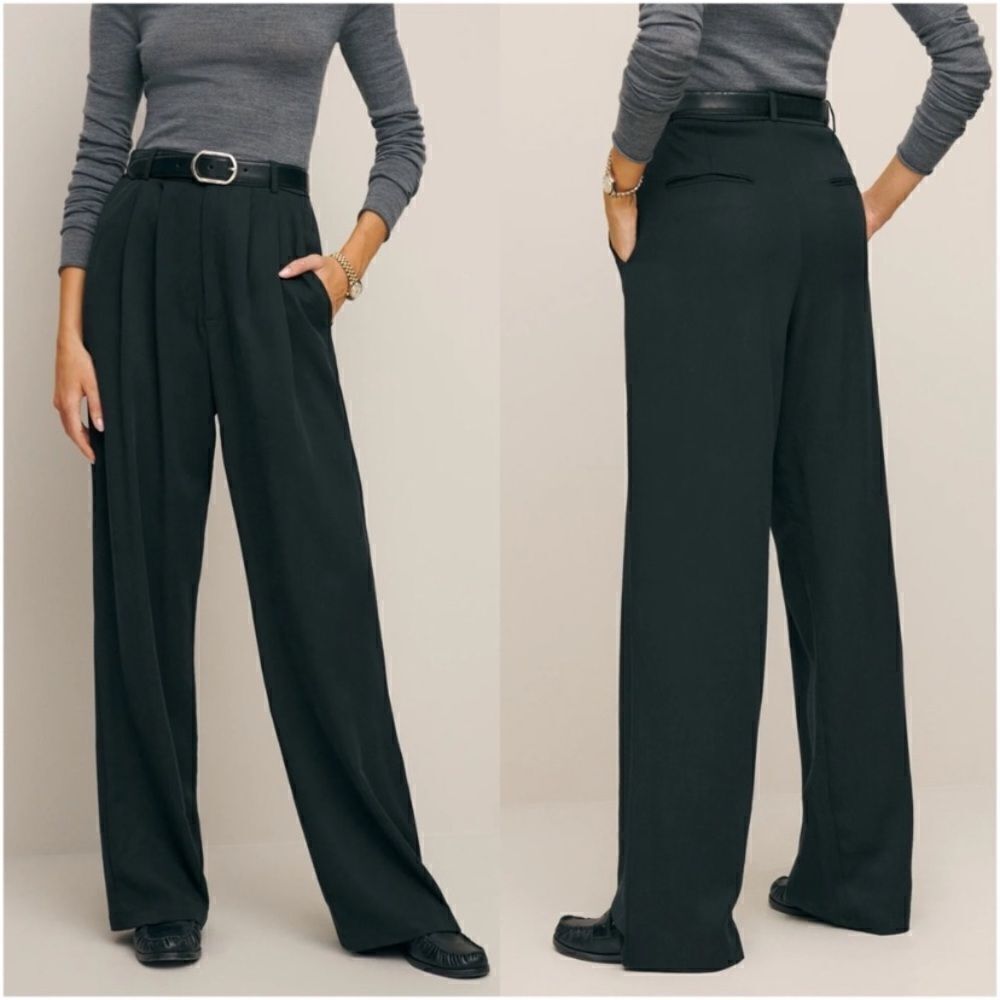 Reformation Petites Mason Wide Leg  Black Pants Straight Size 4